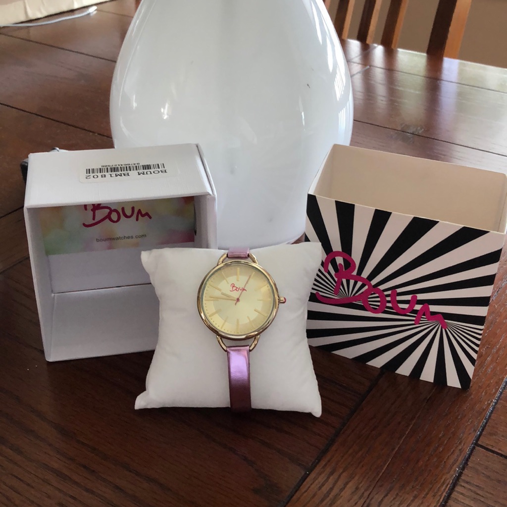 Boum Womens Champagne Lavender Leather Gold Dial